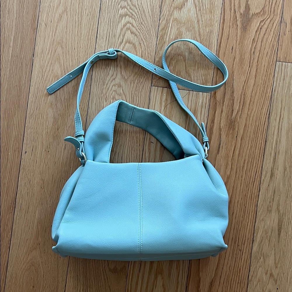Polene Inspired Mint Blue Leather Shoulder Cloud Bag